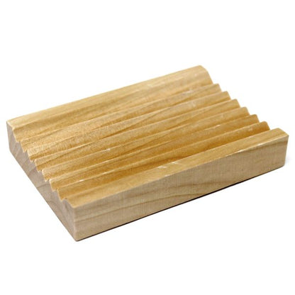 Wooden soap dish with grooves