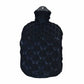 Natural rubber hot water bottle in black knitted (a knitted cover with black cable knitting)