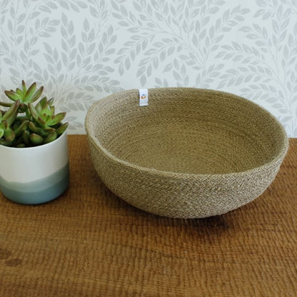 Large ReSpiin jute bowl for home accessories, showing a natural woven jute interior and sturdy exterior design.