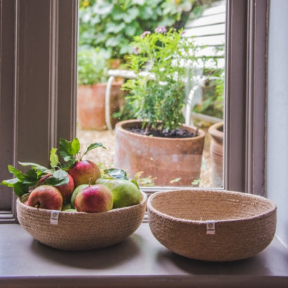 Large ReSpiin jute bowl used as a stylish home accessory, showing its textured woven jute material and natural earthy tones.
