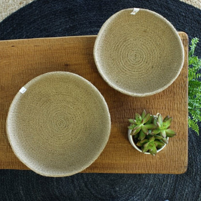 Medium and large ReSpiin jute bowls, natural woven home accessories, showcasing their textured, eco-friendly design.