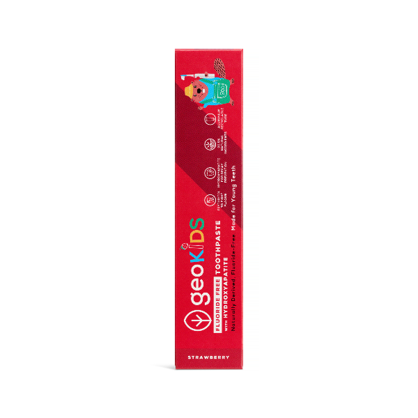 Kids Georganics fluoride-free toothpaste with hydroxyapatite in eco-friendly cardboard packaging, designed for gentle oral care.