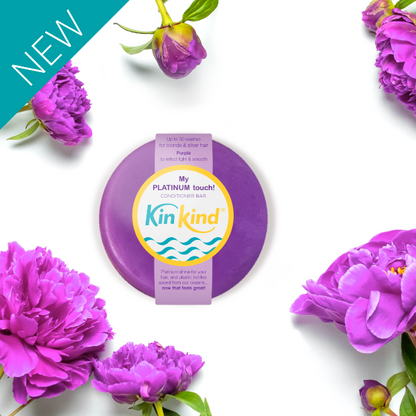 KinKind conditioner bar My Platinum Touch with purple flowers on a white background