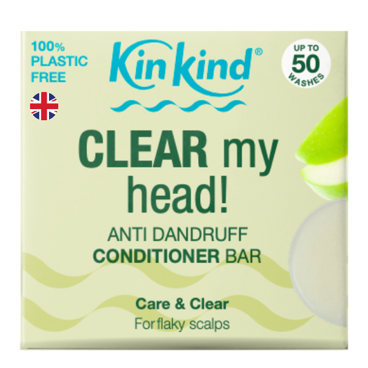 KinKind anti-dandruff conditioner bar in cardboard packaging on a white background