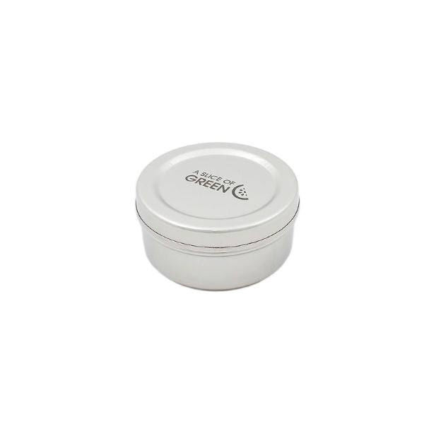 Stainless steel food container on white background 