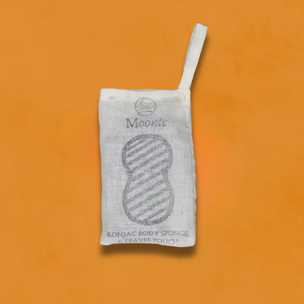 Eco-friendly konjac body sponge in cotton travel pouch