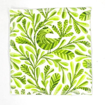 Reusable make up pad in Jungle leaf design (white background with bright green leaves)