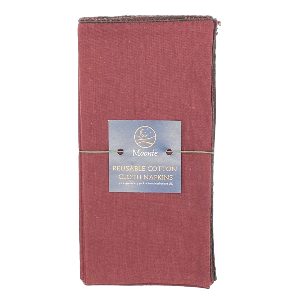 Reusable fabric napkins handmade by Moonie in red berry colour
