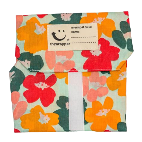 Sandwich wrapper in Orange and red flowers design (pale green background with large red and orange flowers)