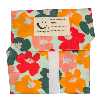 Sandwich wrapper in Orange and red flowers design (pale green background with large red and orange flowers)