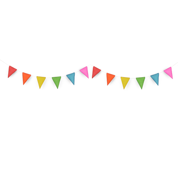 Paper party decorations bunting, rainbow colours, shown hanging