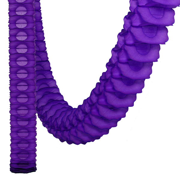 Paper garland in bright purple shown hanging