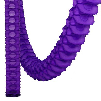 Paper garland in bright purple shown hanging