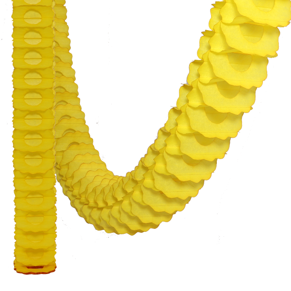 Paper garland in bright yellow shown hanging