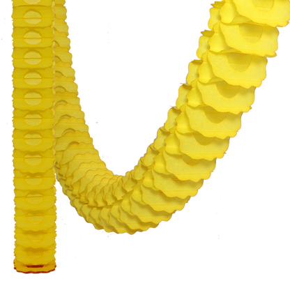 Paper garland in bright yellow shown hanging