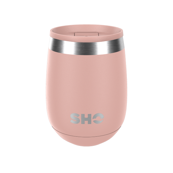 SHO reusable drinks tumbler in Dusty rose with dusty rose slider spill proof lid
