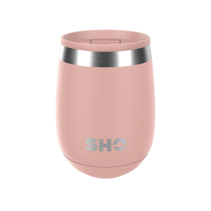 SHO reusable drinks tumbler in Dusty rose with dusty rose slider spill proof lid