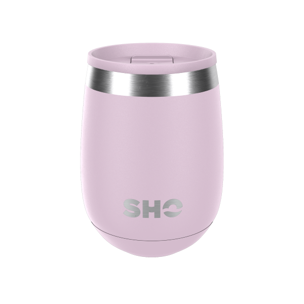 SHO reusable drinks tumbler in Pale lavender with pale lavender slider spill proof lid