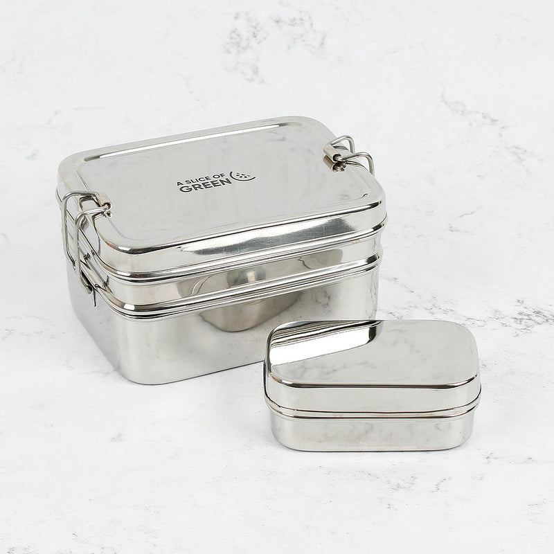 Stainless steel two tier lunch box with separate tin