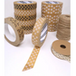 Roll of brown paper tape with white spots shown on the roll alongside other rolls and twine