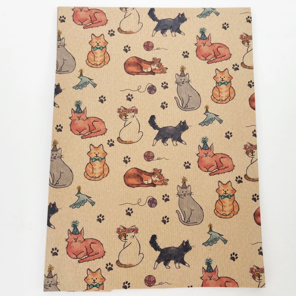 PlanetWrapIt eco-friendly kraft wrapping paper with colourful party cats