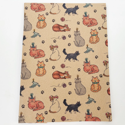 PlanetWrapIt eco-friendly kraft wrapping paper with colourful party cats