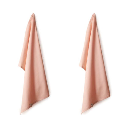 Organic cotton tea towels, pack of 2 hanging side by side, shown in Rose