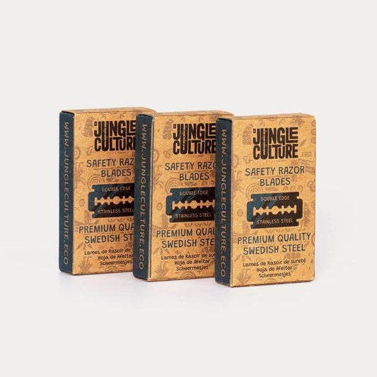 Jungle Culture safety razor blades in cardboard packaging