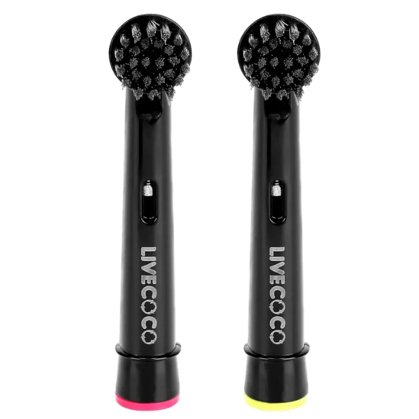 Two Live Coco recyclable electric toothbrush heads shown side by side