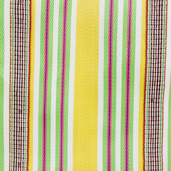Recycled cement sack in 'Beach' colourway (yellow, white, pink, green stripes) shown close up
