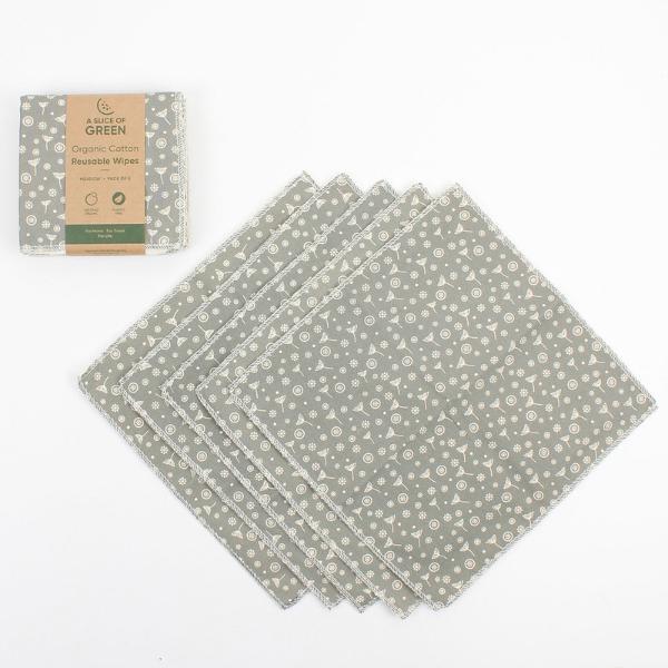 A pack of reusable cotton wipes with a grey and white pattern, shown with its paper label packaging on a clean white background.