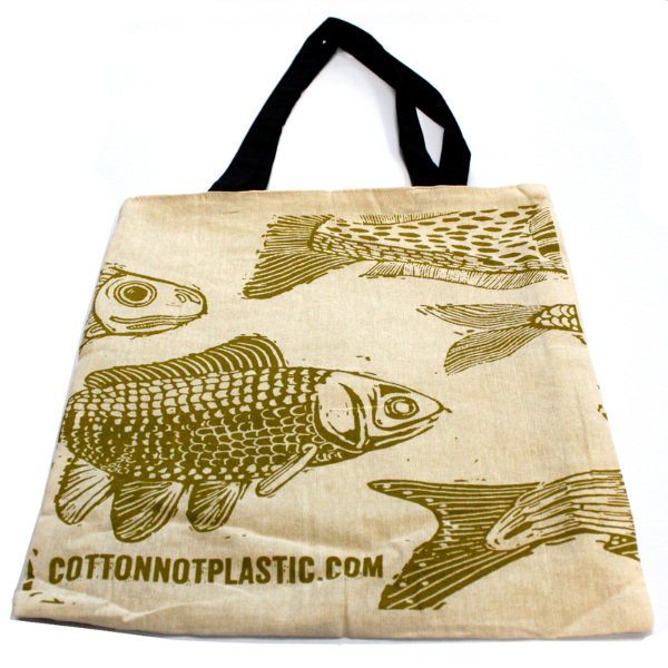 Fish reversible bag shown with print on outside