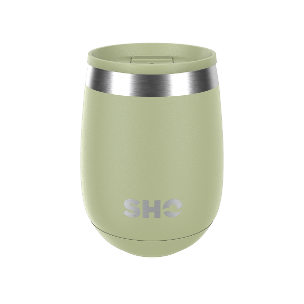 SHO reusable drinks tumbler in sage with slider spill proof lid