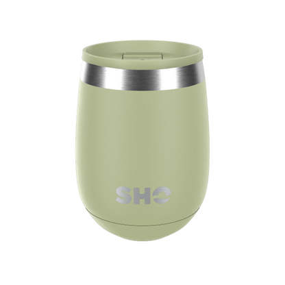 SHO reusable drinks tumbler in sage with slider spill proof lid