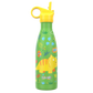 Kid's insulated bottle from SHO in Dinosaurs (green background with a colourful yellow dinosaur, blue footprints and flowers) with yellow straw 