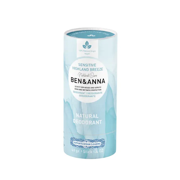 Ben and Anna sensitive deodorant in paper tube (blue, Highland Breeze)