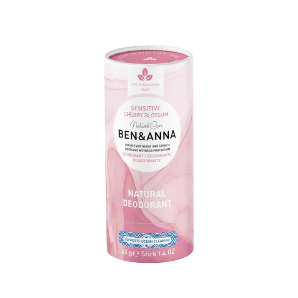 Ben and Anna sensitive deodorant in paper tube (pink, cherry blossom fragrance)