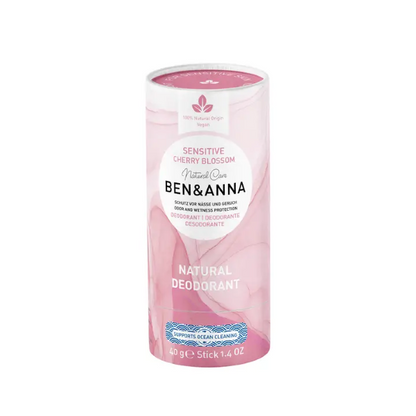 Ben and Anna sensitive deodorant in paper tube (pink, cherry blossom fragrance)