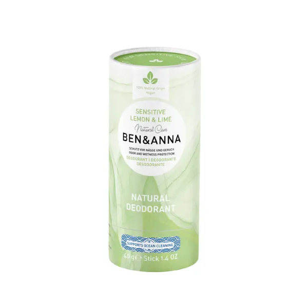 Ben and Anna sensitive deodorant in paper tube (green, lemon and lime fragrance)