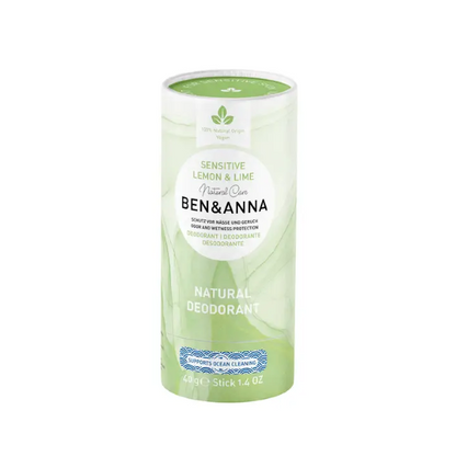 Ben and Anna sensitive deodorant in paper tube (green, lemon and lime fragrance)