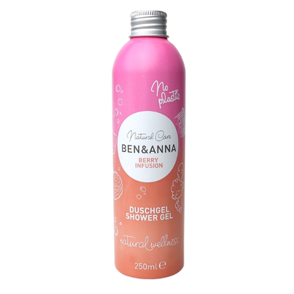 Ben and Anna shower gel in pink shaded aluminium bottle (Berry fusion) 