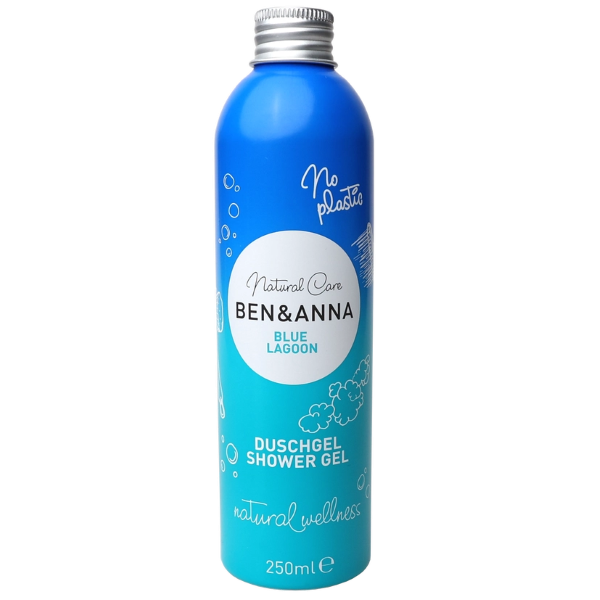Ben and Anna shower gel in blue shaded aluminium bottle (Blue lagoon)