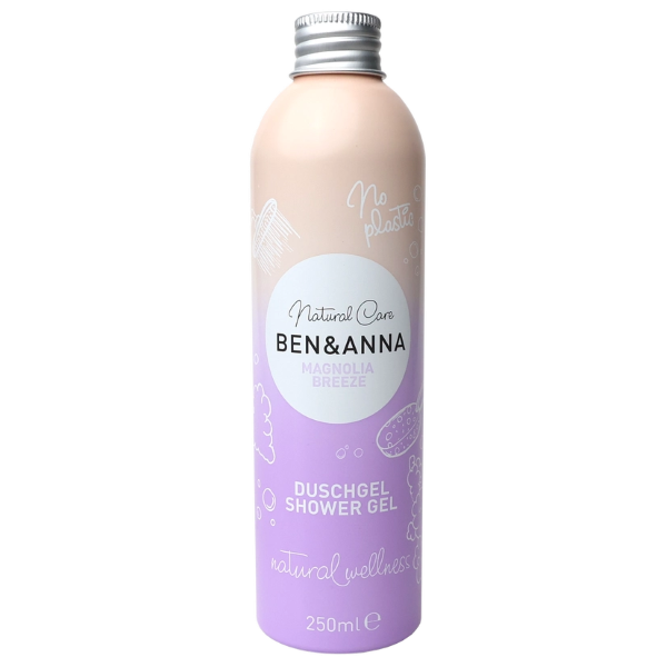 Ben and Anna shower gel in lilac shaded aluminium bottle (Magnolia breeze)