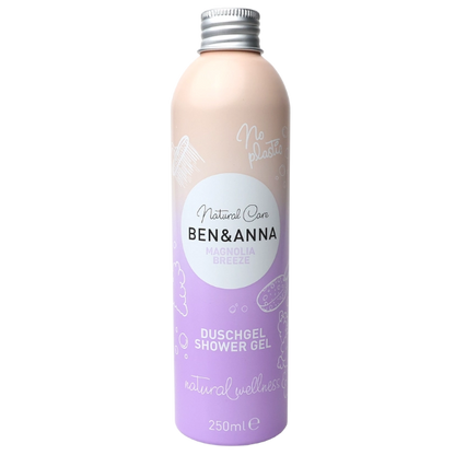 Ben and Anna shower gel in lilac shaded aluminium bottle (Magnolia breeze)