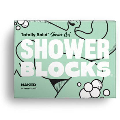 Totally solid shower gel bar in naked unscented, shown in cardboard packaging