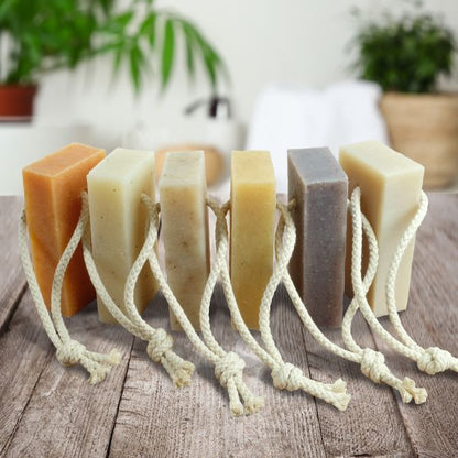 Friendly Soap soap on a ropes range on a wooden surface