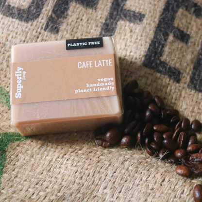 Cafe latte soap bar from Superfly Soap with creamy texture and coffee-inspired design.