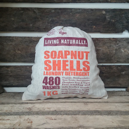 Eco-friendly laundry soapnut shells 1kg inside cotton reusable bag