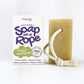 Friendly Soap soap on a rope in zingy lemongrass shown alongside cardboard box