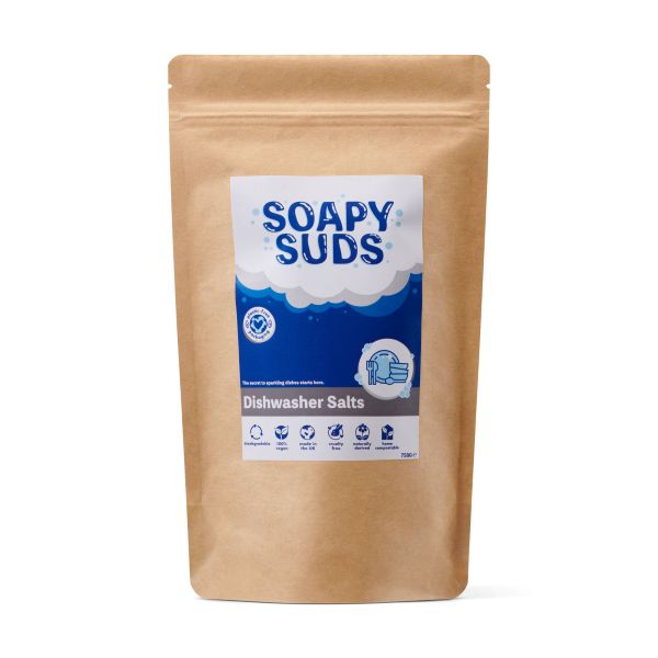 Soapy Suds dishwasher salt in kraft recyclable brown paper bag